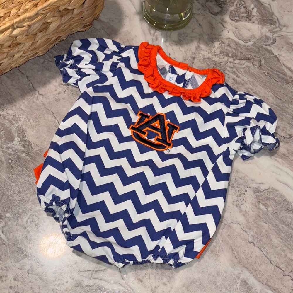 Auburn Chevron Kids Bodysuit - Navy and Orange